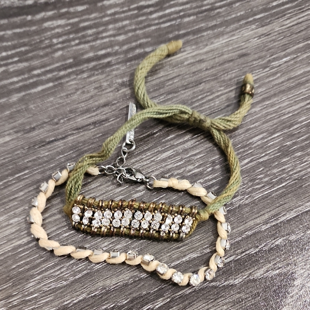 Vintage Naf Naf Diamante and String Adjustable Bracelet Set